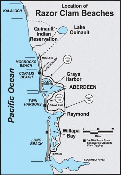 Razor clam beaches map