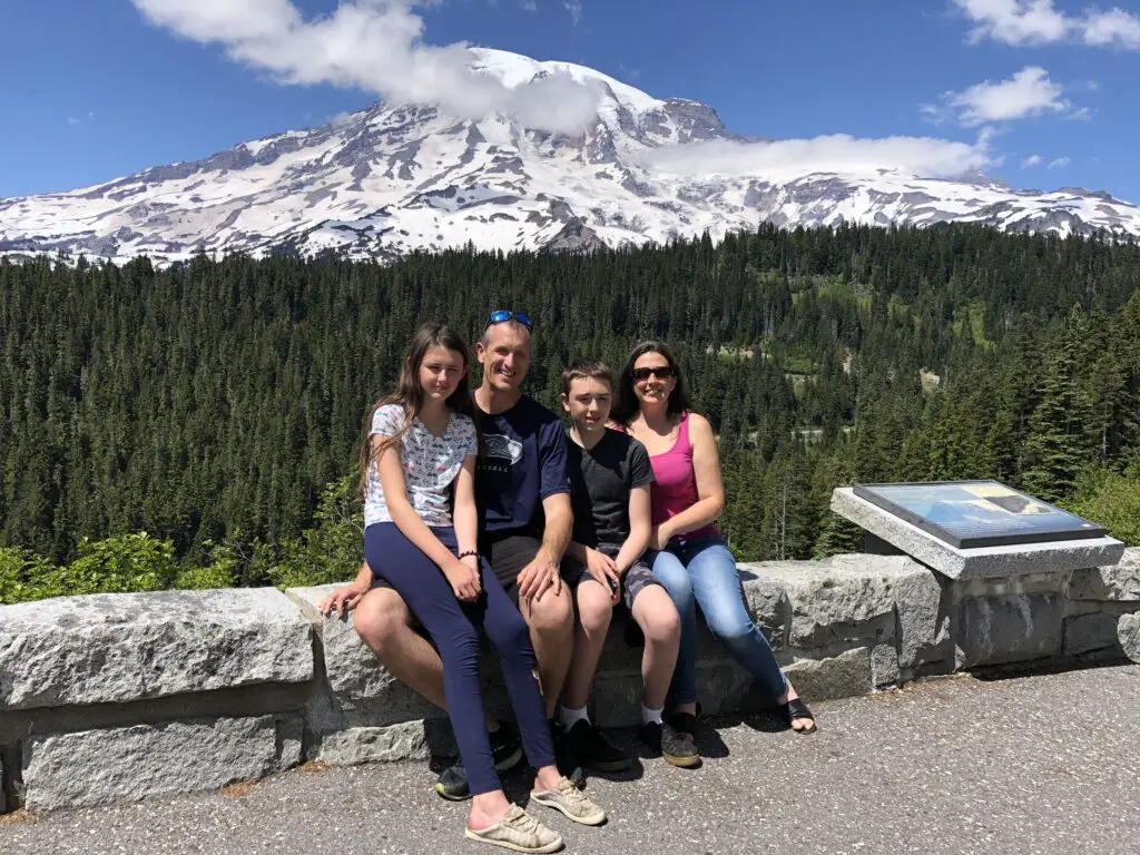 My happy campers with Mt Rainier in the background