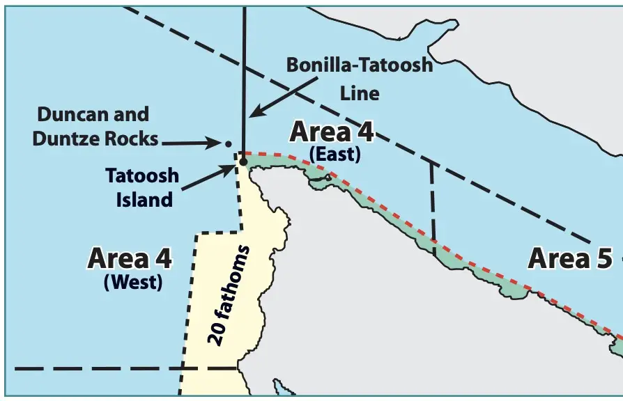 Marine Area 4 and Marine Area 5 map from WDFW regs