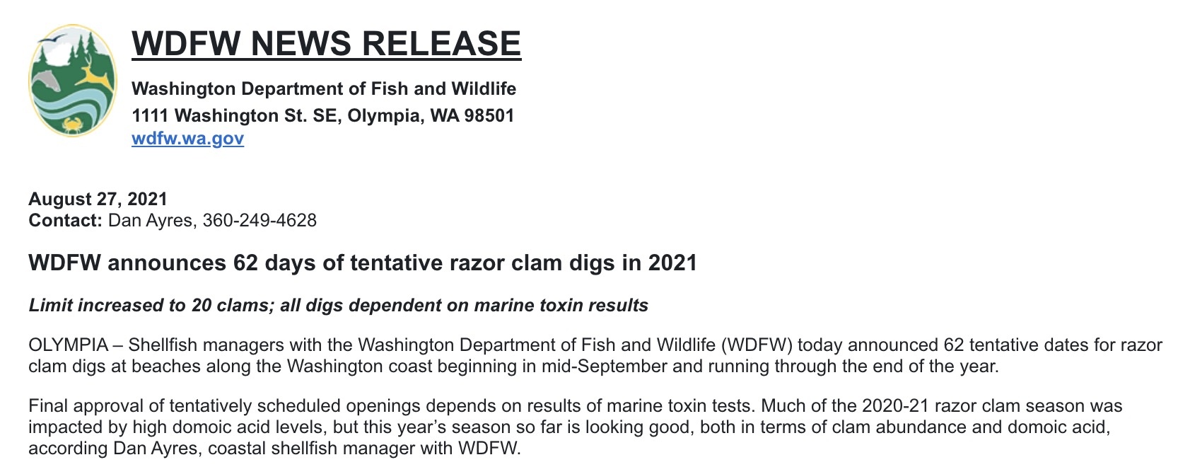 WDFW Announces 2021 Fall Razor Clam Digs PNW Best Life