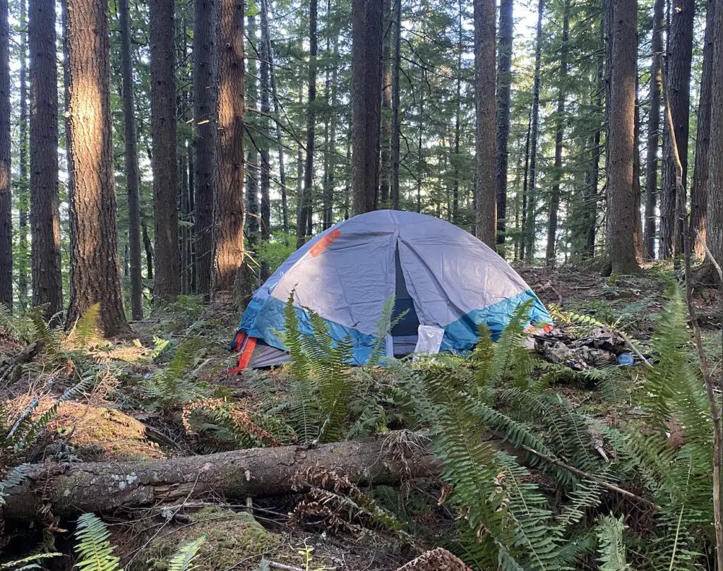 Primitive camping tent from backpack hunting trip