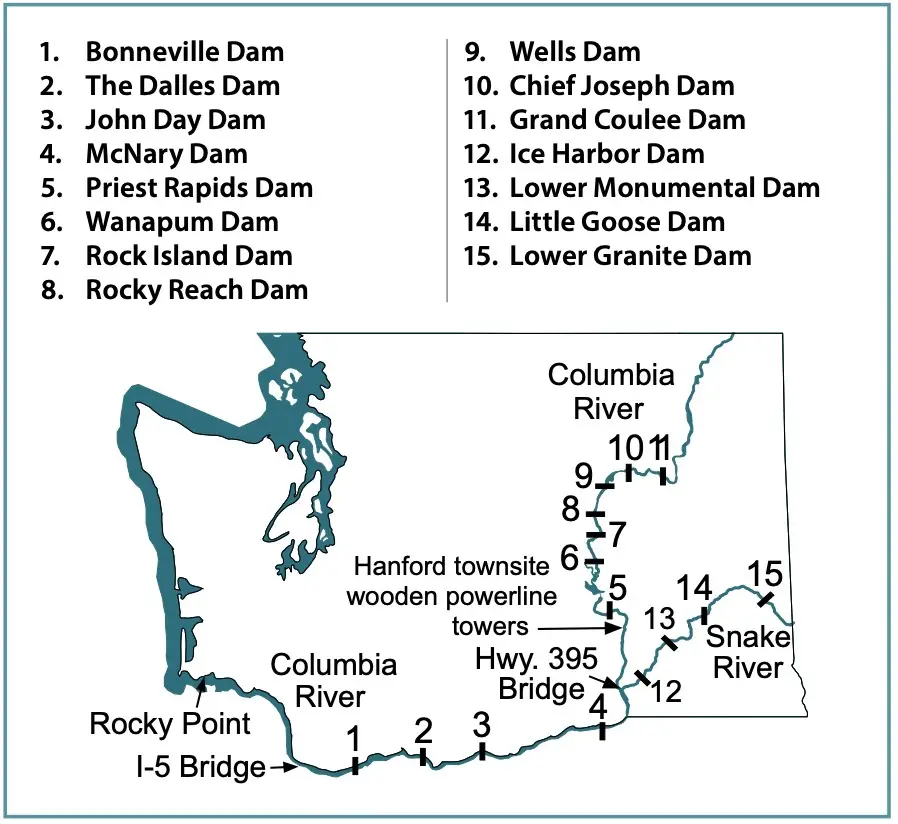 Dams on the Columbia from wdfw
