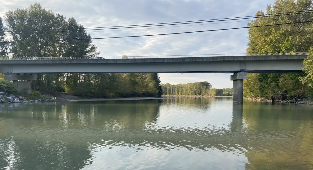 Nooksack river in Nugents corner bridge in view