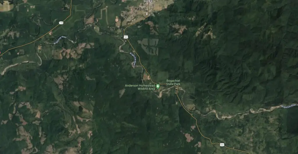 Satelite map of bogachiel river near forks wa