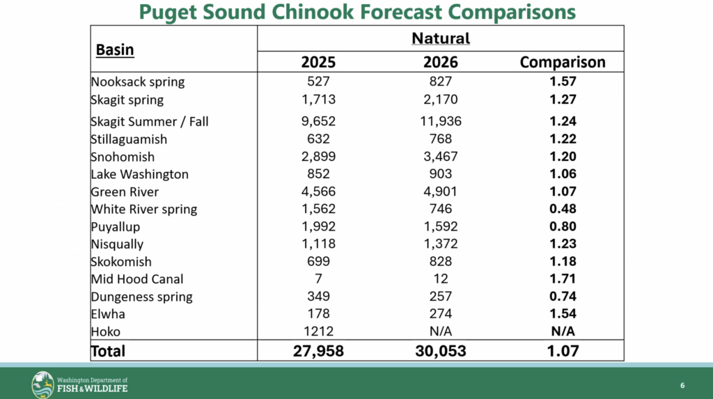 2026 Puget sound chinook natural forecast comparisons